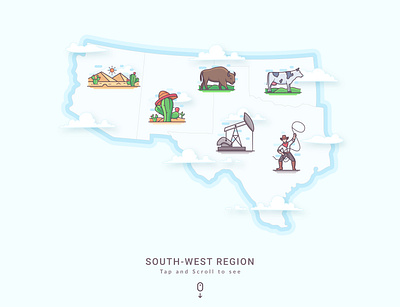 Spirit of the South West: Landmark Icon Illustration america map bison cow cowboy cowboy with lasso dessert flat icon flat vector illustrations icon design icon illustration iconic landmarks iconography landmark icons map illustrations mexican cactus oil drill vector graphics vector icons vector illustration