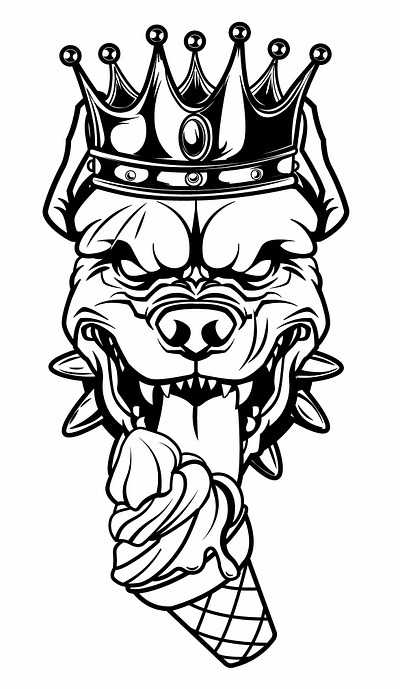 Vector illustration Dog the king animal animal tattoo bull dog crown dog food headshot ice cream illustration minimalist logo pitbull smirk vile