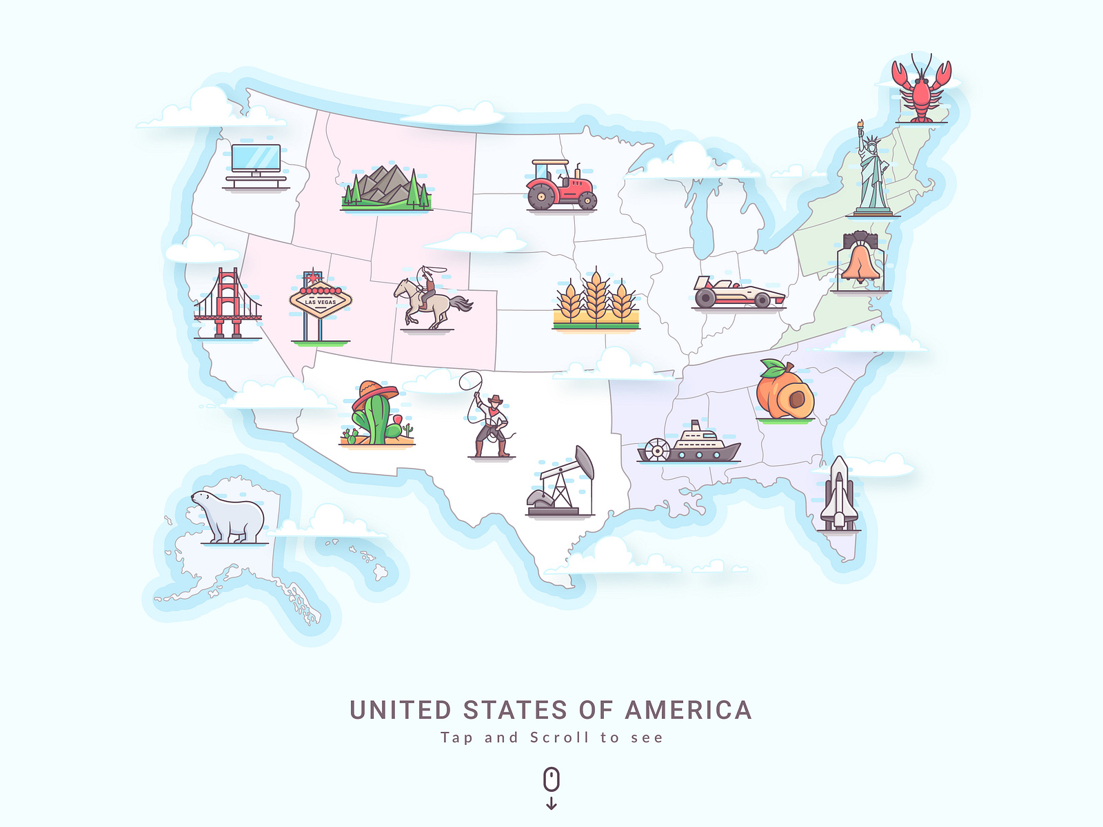 Journey Across America: Landmark Icon Illustration by Ak Majedul Islam 