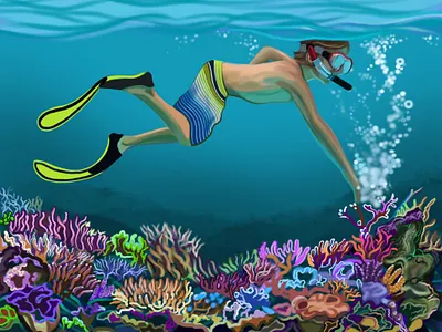 Exploration of coral reefs graphic design illustration vector