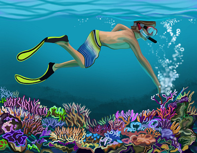 Exploration of coral reefs graphic design illustration vector