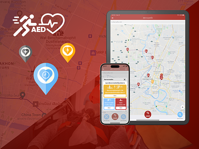 AED กระตุกหัวใจ Mobile Application aed android application design graphic design ios iphone map medical mobile mobileapp redcross thai ui