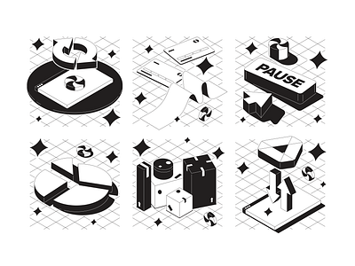 Illustration system for Ecom3K 2d black case study client commercial cta design digital drive illustration isometric kapustin loading money outline set sync vector white