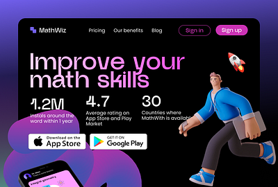 Landing page concept for Math app landing learning app math study