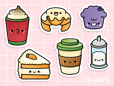 Coffee Chat Theme - Super-Cute Kawaii Sticker Book chibi coffee cute illustration kawaii stickers vector