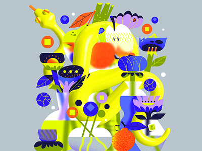 🐍🍏 2d3d apple colorful flowers forbidden fruit fruit fruits fruitsandveggies geometric geometry illustration minimal orange snake still life vases vitamins