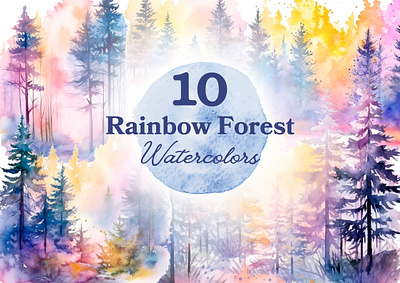 Atmospheric Rainbow Forest Watercolors
