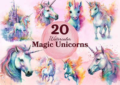 Fantasy Unicorns Watercolors clipart unicorns watercolor