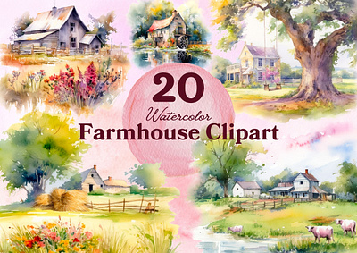 Summer Farmhouse Watercolor farmhouse png summer watercolor