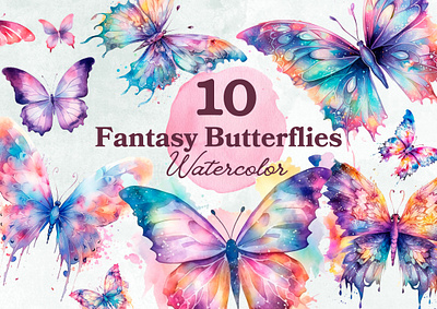 Fantasy Butterflies Watercolor Pack butterfliy clipart illustration png watercolor