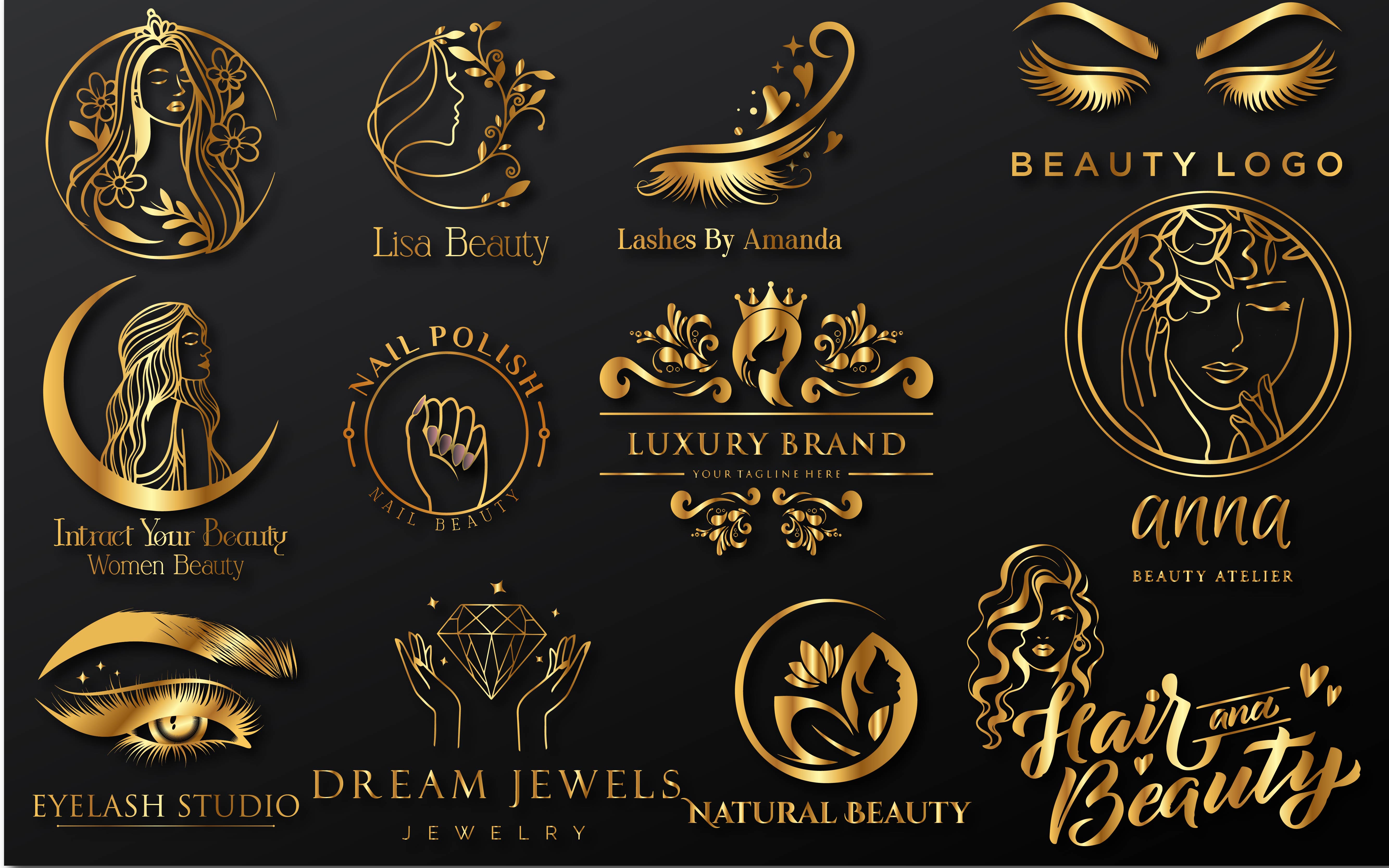 Letter m beauty face, hair salon logo design • wall stickers yoga, gold,  feminine | myloview.com