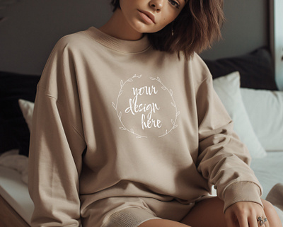 Gildan 18000 Sand Beige Sweatshirt PSD Mockup 18000 apparel design editable gildan mockup psd psd mockup sand