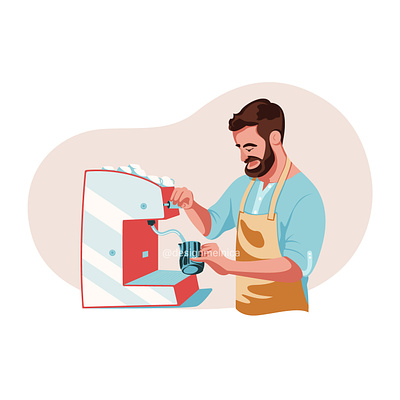 Barista making coffee Illustration adobe illustrator barista cafe catering business character coffe shop coffee coffee business coffee house coffee machine cup illustration make coffee male man person service vector vector illustration vectorart