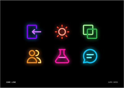 Neon Lights - Core Line Icons branding design flat icons illustration illustrator logo minimal neon ui vector web