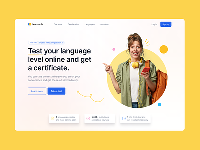 Learnable landing page design e learning graphic design landing landing page language online learning tests ui ux web web design