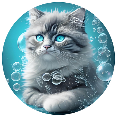 Adorable cat is enveloped in blue water! design graphic design typography