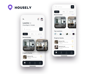 Housely - Property Rental App blackwhite branding logo mobile app product design property real estate rental ui ux