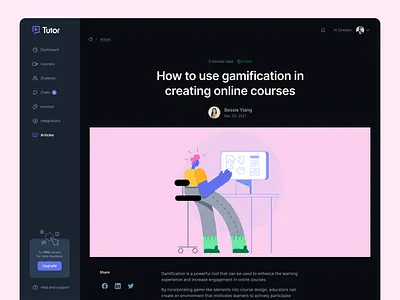 Tutor E-learning platform article page article blog branding character design e learning gamification graphic design illu illustration layout logo navigation post typography ui ux webb app webpage