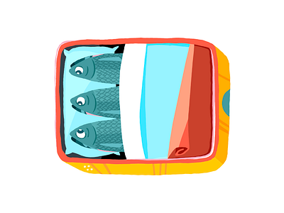 Three in a Bed fish illustration procreate sardines tin