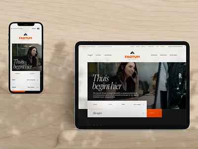 Factum Real Estate - Homepage agency beige branding design desktop grid homepage logo mobile mockup orange real estate realtor typography ui ux web design webdesign