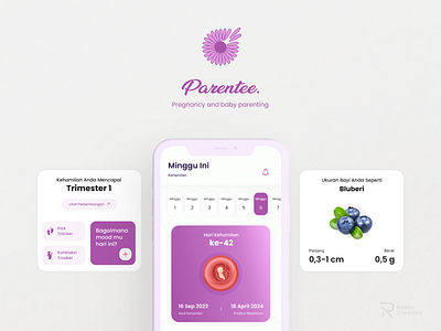 Parentee Pregnancy and Baby Parenting App app baby design mobile mom parenting prediction pregnant purple ui uiux ux
