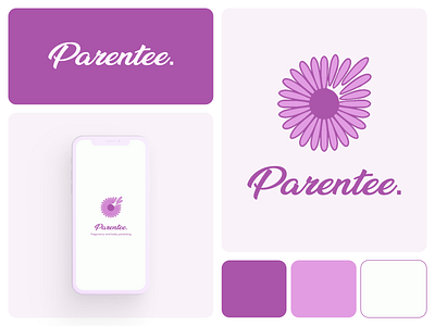 Parentee Logo app baby branding design flower graphic design illustration logo mobile mom pregnancy purple typography uiux vector white
