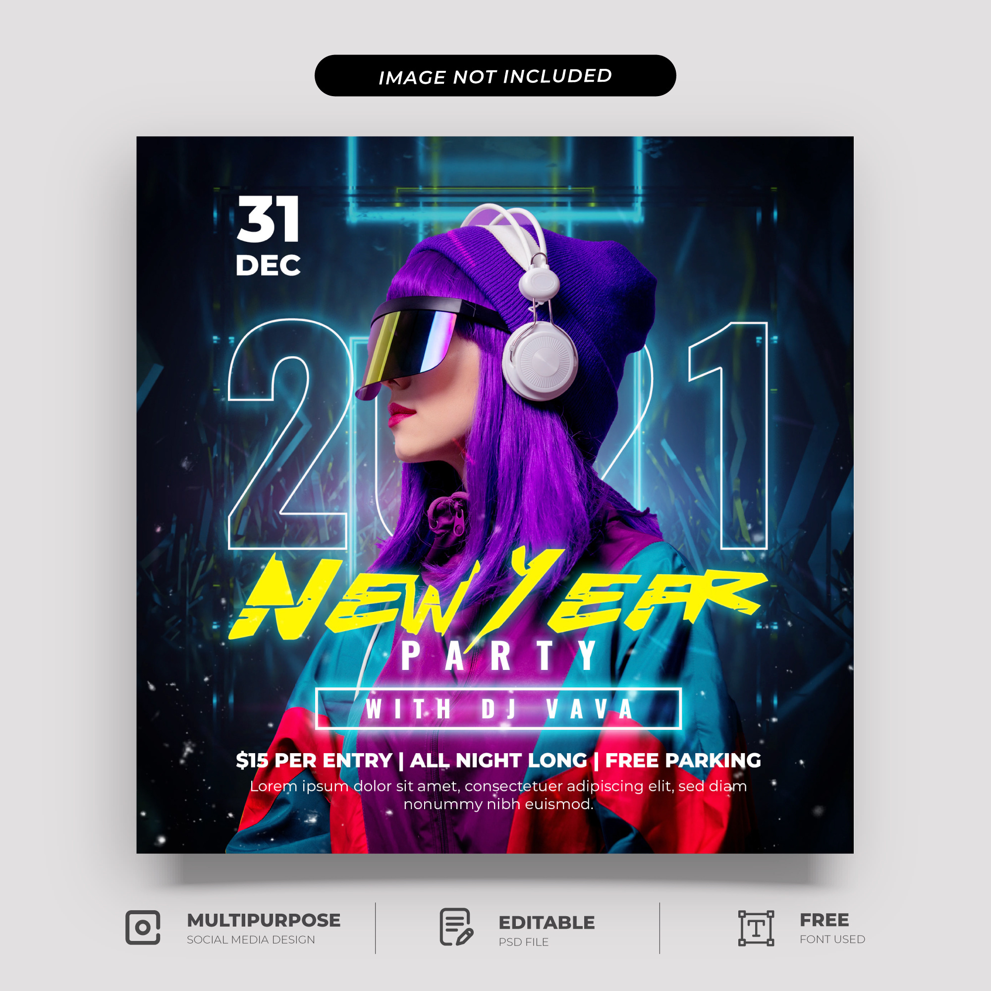 PSD Cyberpunk new year party social media post template cyberpunkgraphics