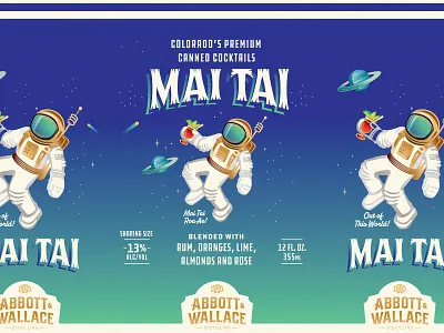 Abbott and Wallace Canned Cocktails astronaut branding can design canned cocktail design craft cocktails distillery illustration label design packaging space type typography vector