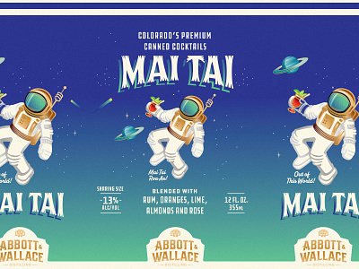 Abbott and Wallace Canned Cocktails astronaut branding can design canned cocktail design craft cocktails distillery illustration label design packaging space type typography vector