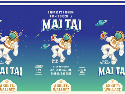 Abbott and Wallace Canned Cocktails astronaut branding can design canned cocktail design craft cocktails distillery illustration label design packaging space type typography vector