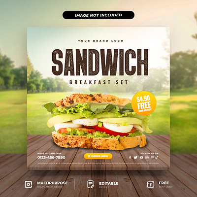 PSD Sandwich Breakfast Set Social Media Template breakfastpromotion