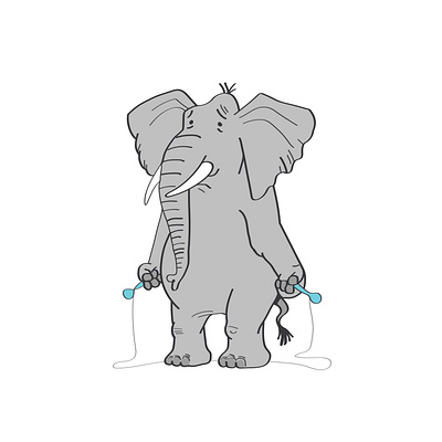 The elephant is having fun playing with the rope branding design elephant funny graphic design illustration playing vector