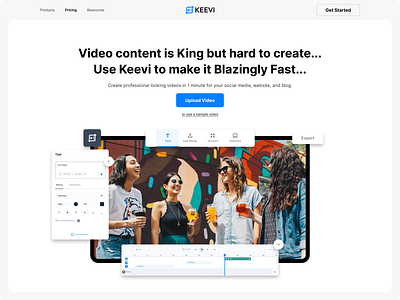 KEEVI - Landing Page branding design editor features gallery graphic design images landing page library logo minimal online reviews stock testimonials ui vector video web design website