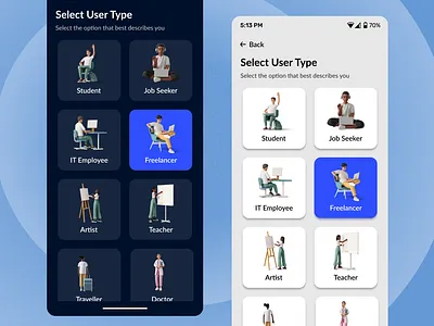 Select User Type #DailyUI Day-64 appshots branding dailyui design figma mobiledesign ui uiux user userinterface usertype