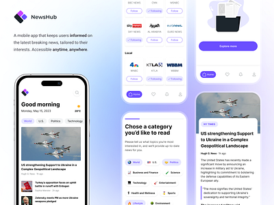 NewsHub mobile app app branding design design team emptystate illustration logo mobileapp movadex news newsapp ui uxui vector