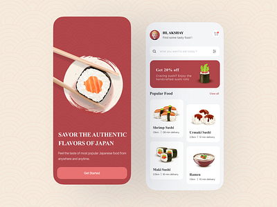 Flavors of japan restaurant app app creative ui daily ui dribble dribble shot inspiration modern ui restaurant sushi ui uiux ux
