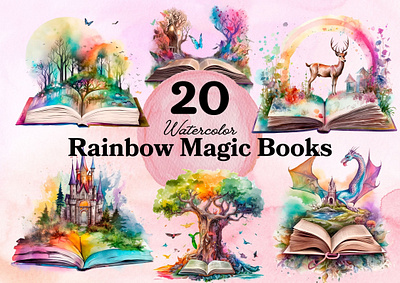 Rainbow Magic Books Watercolors books clipart illustration magic png rainbow color watercolor