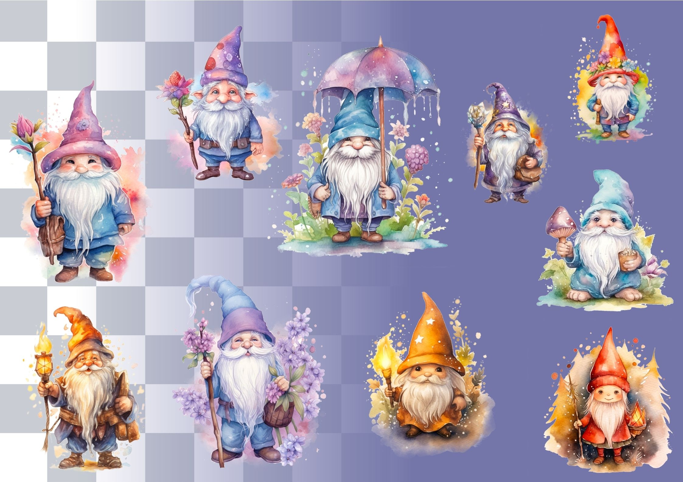 Wizard Gnomes Watercolor Clipart by Anna on Dribbble