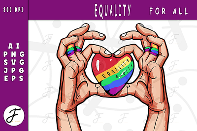 Equality For All | LGBTQ+ design diversity equality equity graphic design hands illustration lgbt lgbtq logo pride pride month queer rainbow respect sticker svg hands t shirt design ui vector