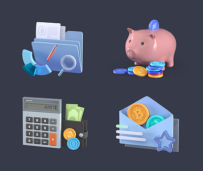 Cryptocurrency icons 3d 3d icons bitocin calculator coins cryptocurrencies folder letter message piggy bank tether
