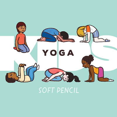 Yoga Kids Soft Pencil Set 1 bipoc black kids brown kids calm cartoon cat cow children childs pose childs resting pose dead bug diverse illustration kneeling line drawing meditation mindfulness pencil vector well being yoga