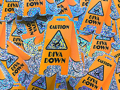 Diva Down ballroom branding design dip diva diva down gay illustration logo sign sticker typography vector warning