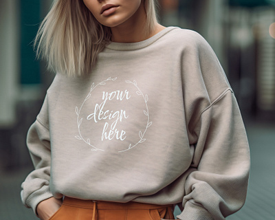 Gildan 18000 Sand Sweatshirt mockup apparel gildan 18000 mockup psd mockup sweatshirt