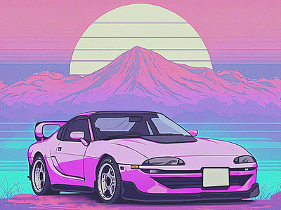 Supra Vaporwave Dreamscape automotive art car art car illustration design digital art illustration japanese cars mountainfuji supra