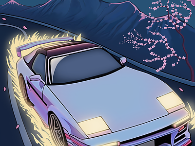 Drifting in the 90s Moonlight. automotive art car art car illustration design digital art illustration japanese cars jdm jdm cars
