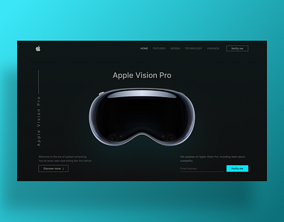 Apple Vision Pro - Website Redesign apple design clean design dark theme landing page minimalistic website modern website professional website trend ui vision pro web design webdesign