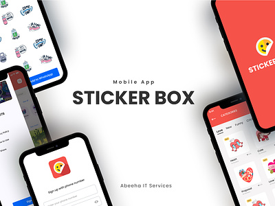 Sticker Box Mobile App app app home chat clean ui design emoji graphic design home screen design menu mobile app new new app profile red sticker trending ui uiux ux