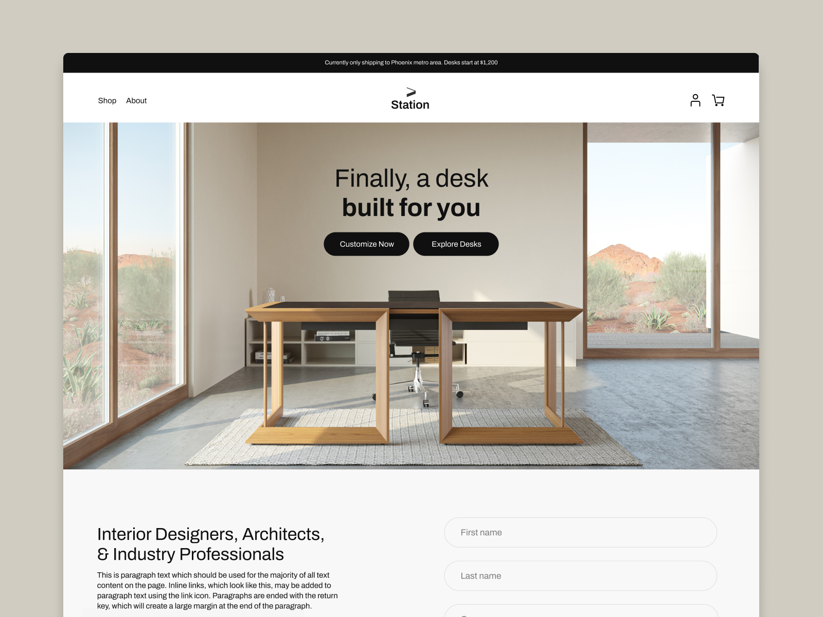 Station branding interior landingpage webdesign