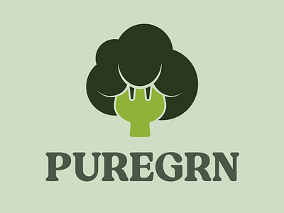 Puregrn logo branding broccoli design food fork graphic design green illustration logo minimal organic vector veggies