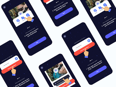 Downloader App - How it works app browse dark design downloader guide how it works info information intro link mobile app onboarding screen splash steps ui ux video work